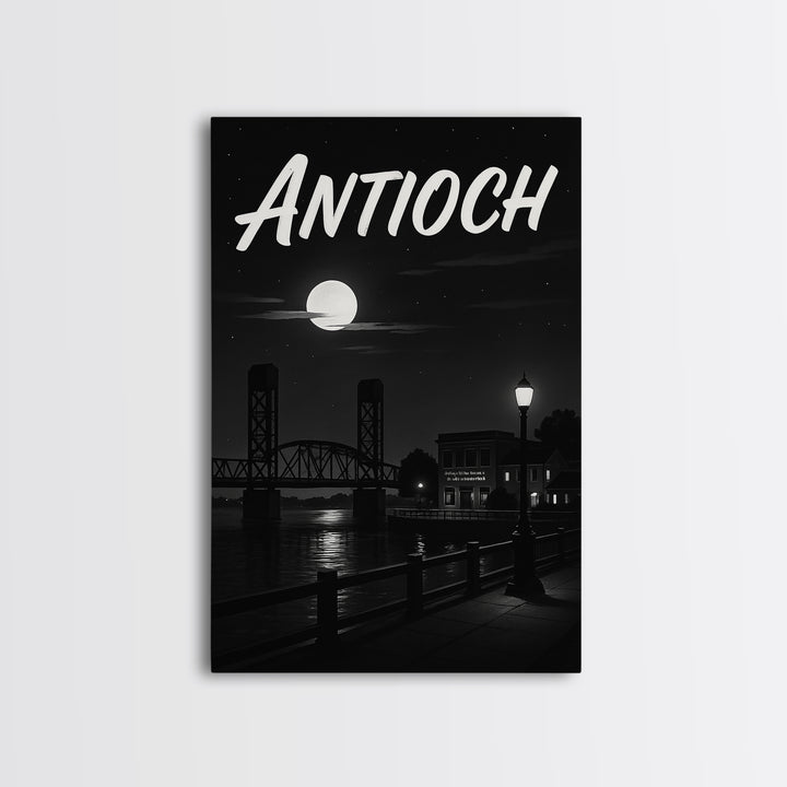Antioch Travel Poster, Framed Canvas Print, Black And White Travel Art, Antioch Wall Art, Watercolor Downtown Skyline, Travel Wall Decor
