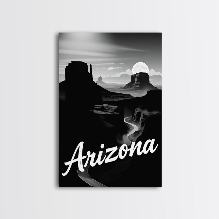 Arizona Travel Poster, Framed Canvas Print, Black And White Travel Art, Arizona Poster Print, Mid Century Wall Art, City Travel Prints
