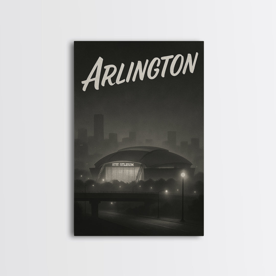 Arlington Texas Travel Poster, Canvas Print, Black And White Travel Art, Arlington Wall Art, Vintage Travel Art, Gift For Travelers