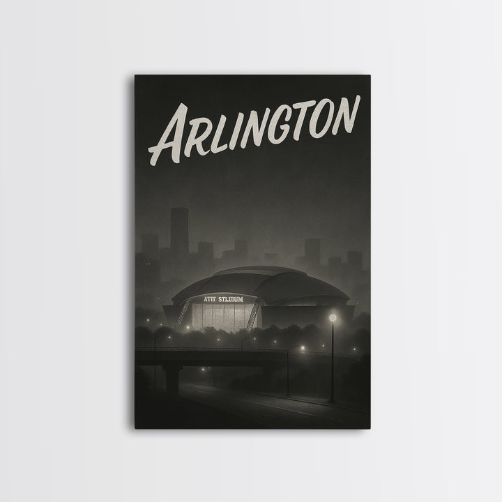Arlington Texas Travel Poster, Canvas Print, Black And White Travel Art, Arlington Wall Art, Vintage Travel Art, Gift For Travelers