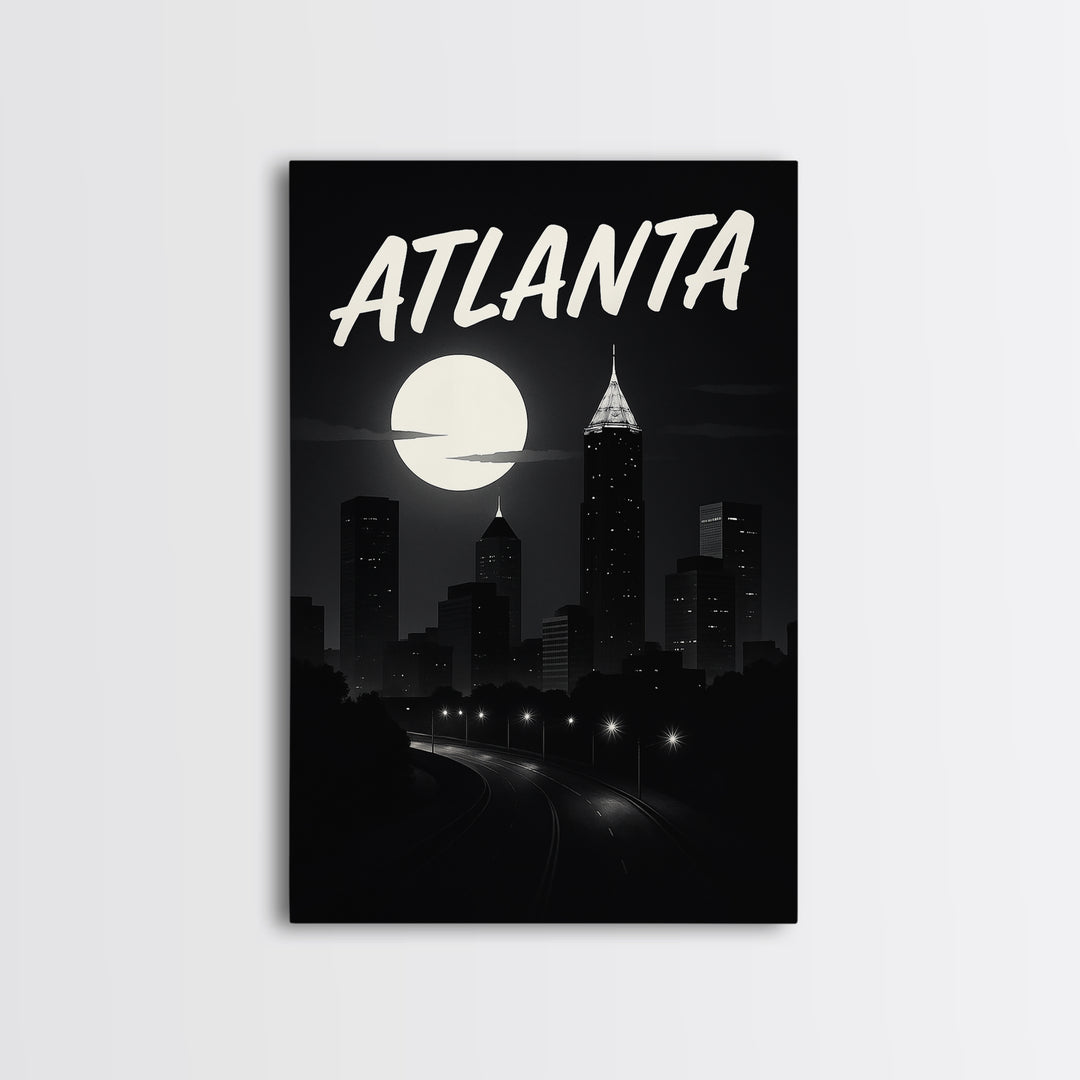 Atlanta Georgia Travel Poster, Canvas Print, Dark Moody City Wall Art, Atlanta Print, Travel Wall Art, Travel Poster Set, Office Decor