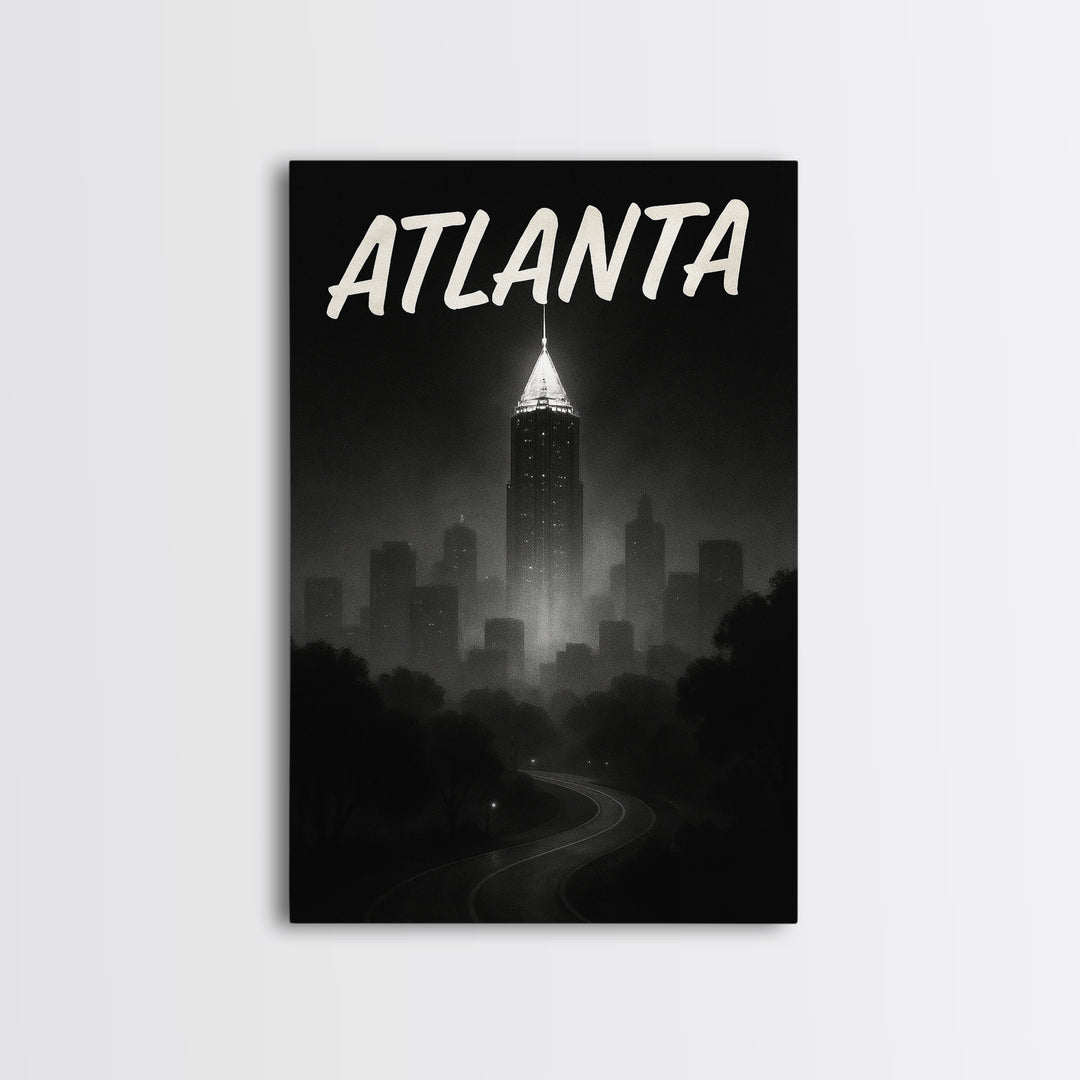 Atlanta Travel Poster, Framed Canvas Print, Night Street Poster Art, Atlanta Wall Art, Vintage Travel Print, Travel Art Print, Design 2