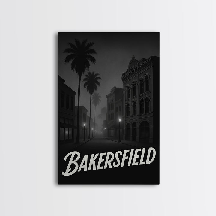 Bakersfield California Travel Poster, Canvas Print, Black And White Travel Art, Bakersfield Wall Art, Fine Art Print, Home Office Decor