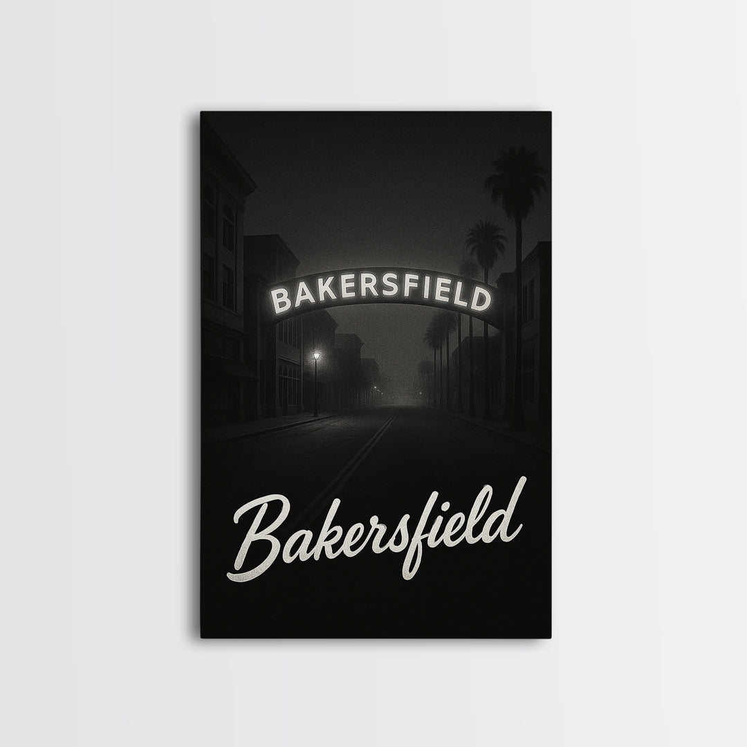 Bakersfield Travel Poster, Canvas Print, Vintage Noir Poster Art, Bakersfield Art Print, Travel Poster Set, City Travel Prints