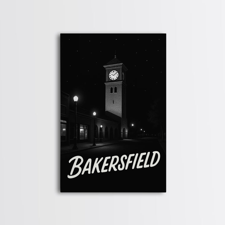 Bakersfield Travel Poster, Framed Canvas Print, Vintage Noir Poster Art, Bakersfield City Art, Vintage City Poster, Mid Century Wall Art