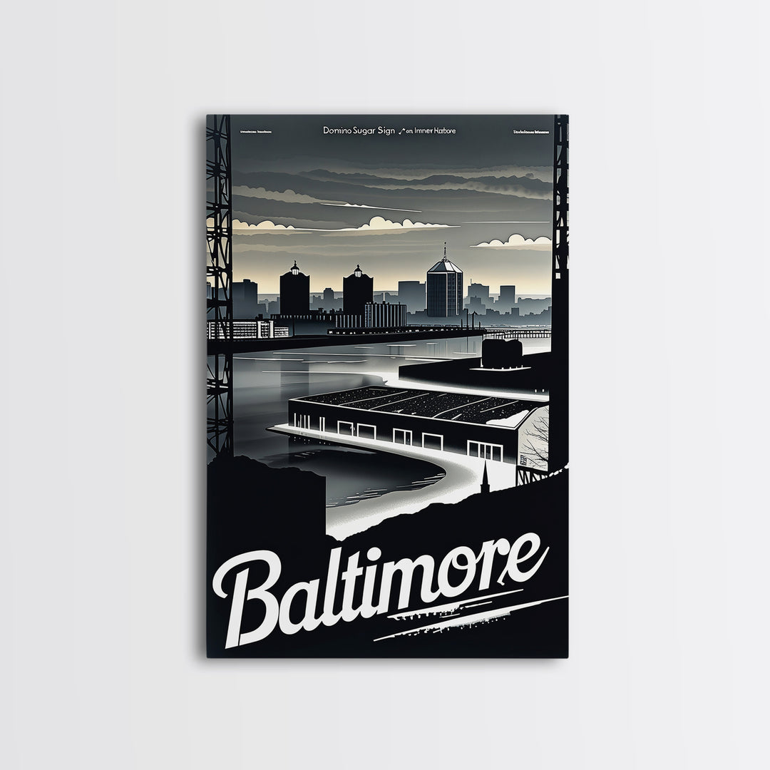 Baltimore Travel Poster, Framed Canvas Print, Black And White Travel Art, Baltimore Poster Print, Retro Travel Print, Home Office Decor