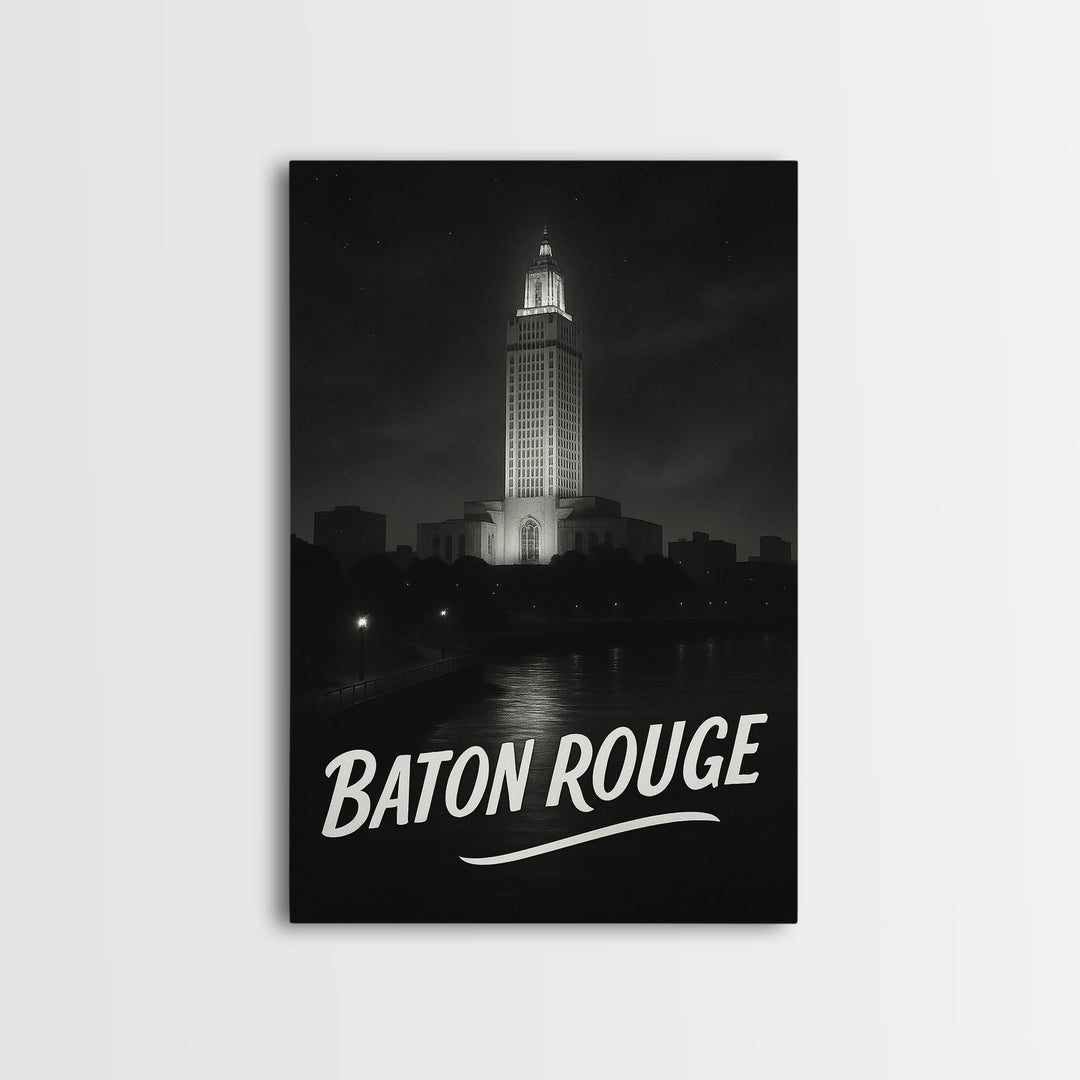 Baton Rouge Louisiana Travel Poster, Canvas Print, Black And White Travel Art, Baton Rouge Travel Art, Vintage City Art, City Travel Prints