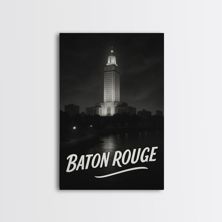 Baton Rouge Louisiana Travel Poster, Canvas Print, Black And White Travel Art, Baton Rouge Travel Art, Vintage City Art, City Travel Prints