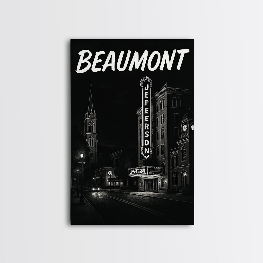 Beaumont Travel Poster, Framed Canvas Print, Dark Moody City Wall Art, Beaumont City Art, Eclectic Wall Decor, Living Room Wall Art