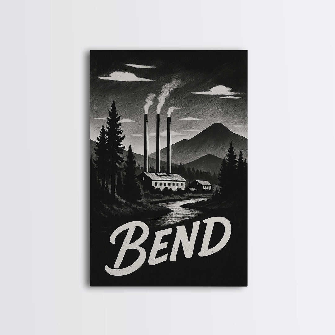 Bend Oregon Travel Poster, Canvas Print, Vintage Noir Poster Art, Bend City Art, Fine Art Print, Vintage Travel Print, Vintage City Poster