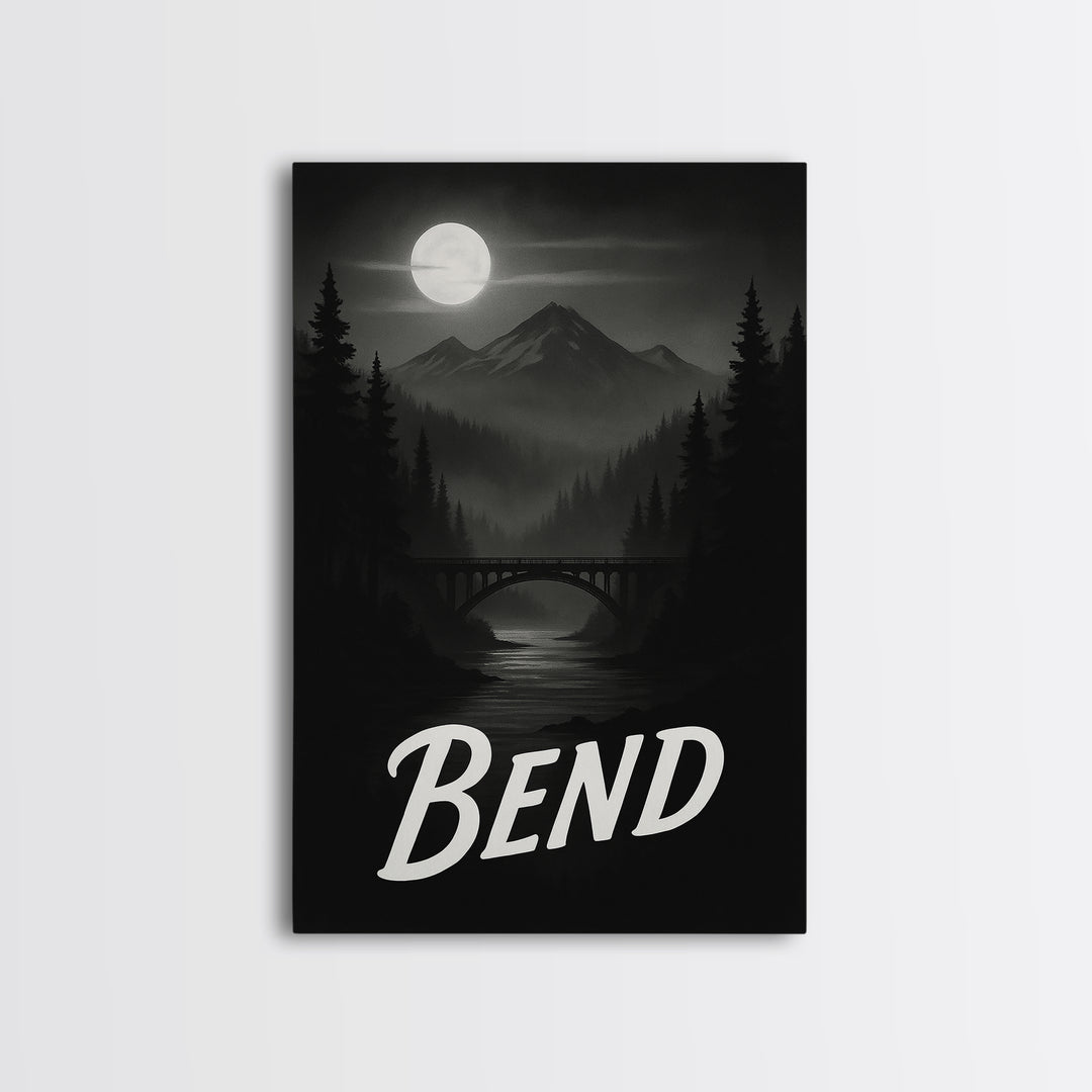 Bend Travel Poster, Canvas Print, Black And White Travel Art, Bend Travel Art, Travel Wall Decor, City Travel Prints, Gift For Travelers