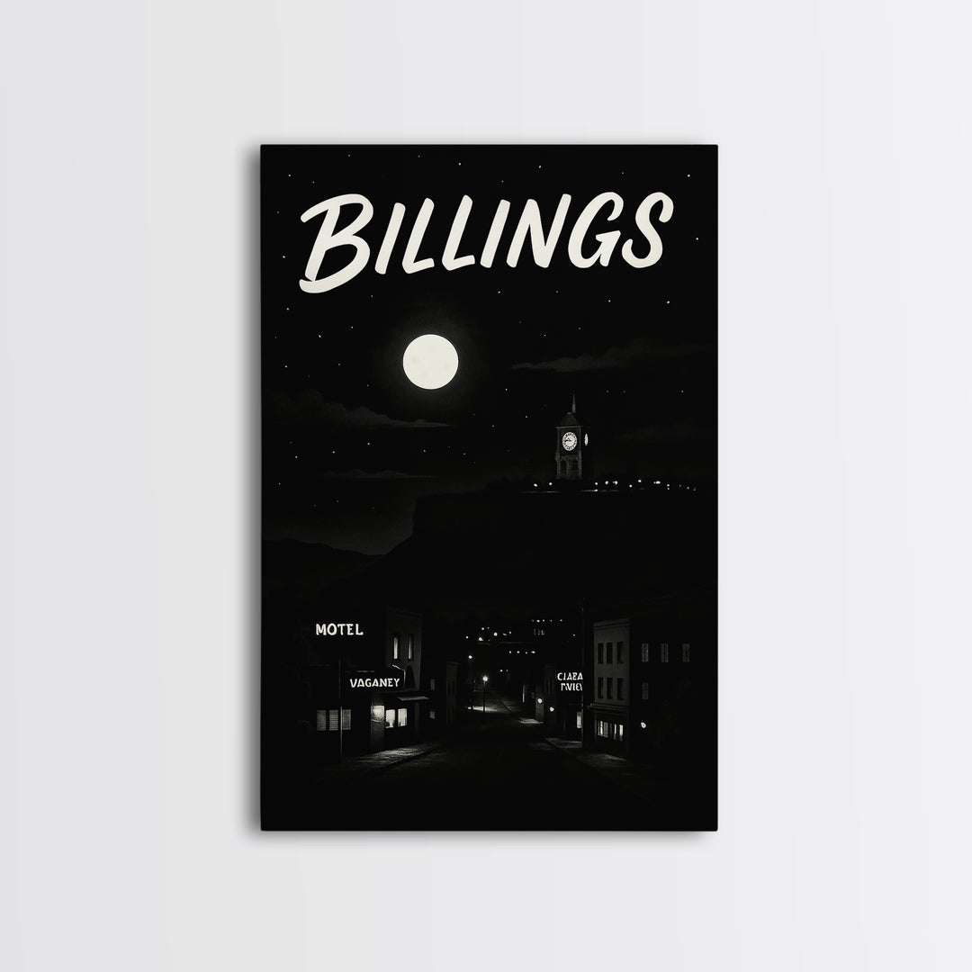 Billigns Travel Poster, Framed Canvas Print, Night Street Poster Art, Billigns Travel Art, City Travel Prints, Living Room Wall Art