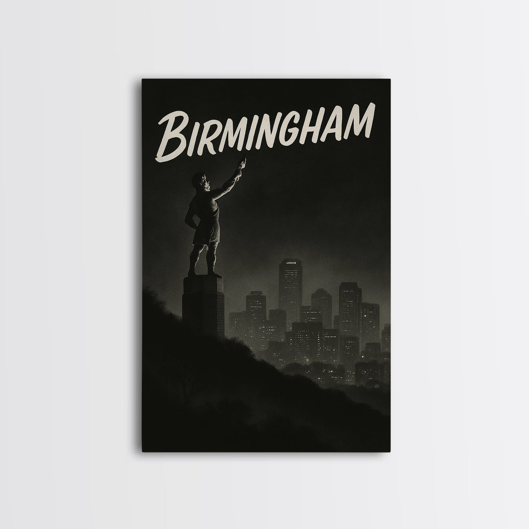 Birmingham Alabama Travel Poster, Canvas Print, Night Street Poster Art, Birmingham Wall Art, Mid Century Wall Art, Vintage Travel Print