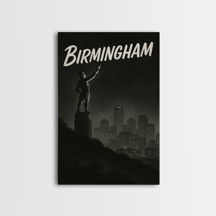 Birmingham Alabama Travel Poster, Canvas Print, Night Street Poster Art, Birmingham Wall Art, Mid Century Wall Art, Vintage Travel Print
