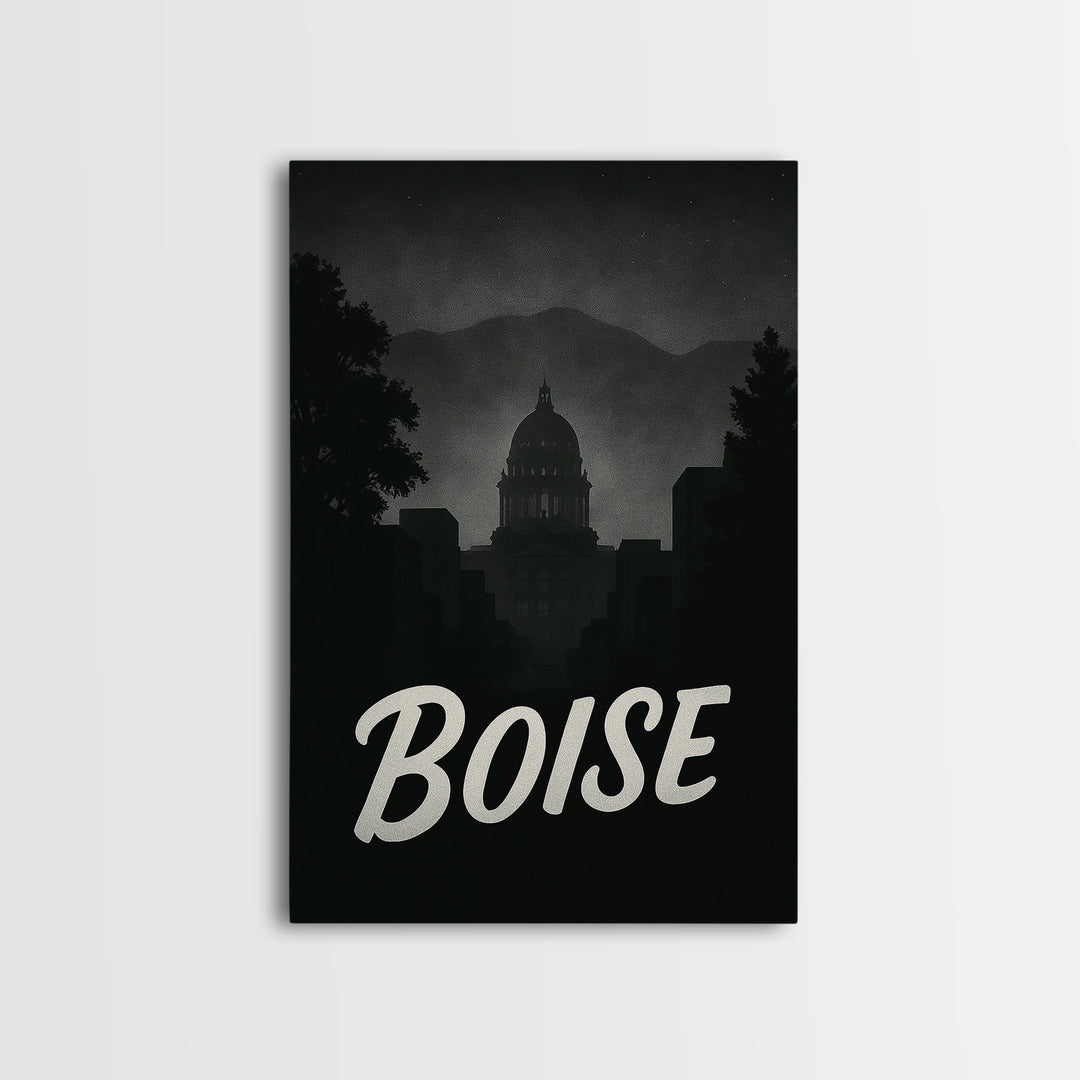 Boise Idaho Travel Poster, Canvas Print, Night Street Poster Art, Boise Wall Art, City Illustration, Travel Wall Art, Travel Wall Decor