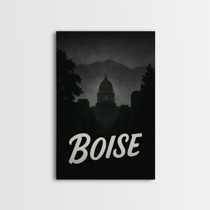 Boise Idaho Travel Poster, Canvas Print, Night Street Poster Art, Boise Wall Art, City Illustration, Travel Wall Art, Travel Wall Decor