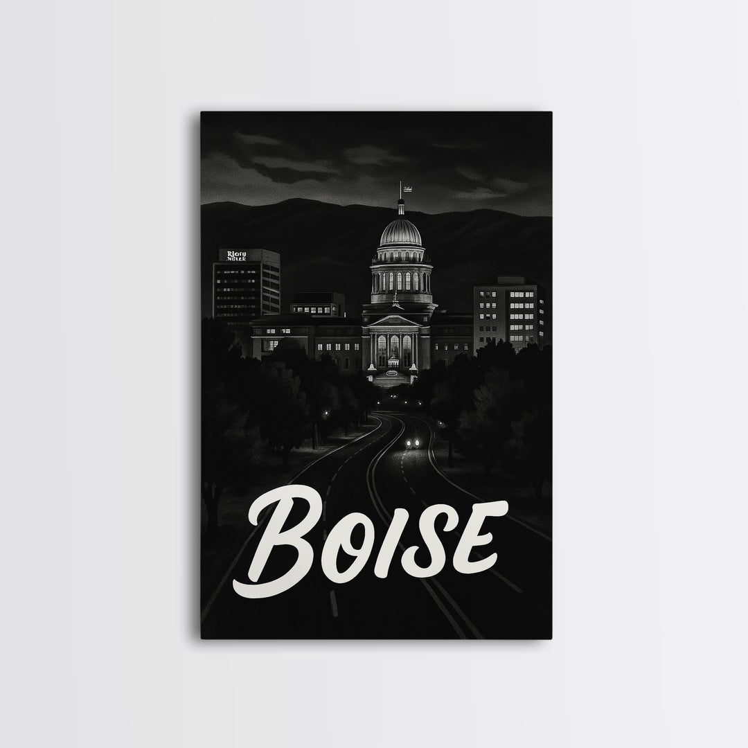 Boise Travel Poster, Canvas Print, Black And White Travel Art, Boise Travel Art, Retro Travel Print, Travel Poster Art, Home Office Decor