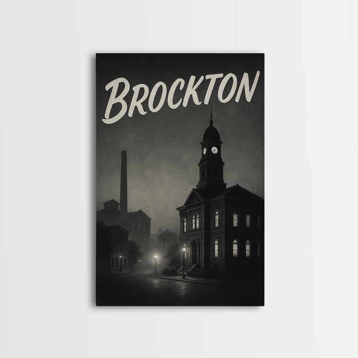 Brockton Massachusetts Travel Poster, Canvas Print, Vintage Noir Poster Art, Brockton City Art, Travel Prints, Travel Wall Art, Art Print