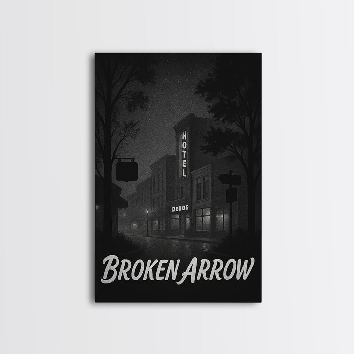 Broken Arrow Oklahoma Travel Poster, Canvas Print, Black And White Travel Art, Broken Arrow Wall Art, Travel Print, Vintage Travel Art