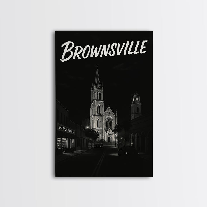 Brownsville Travel Poster, Canvas Print, Dark Moody City Wall Art, Brownsville Poster Print, Home Office Decor, Wanderlust Decor