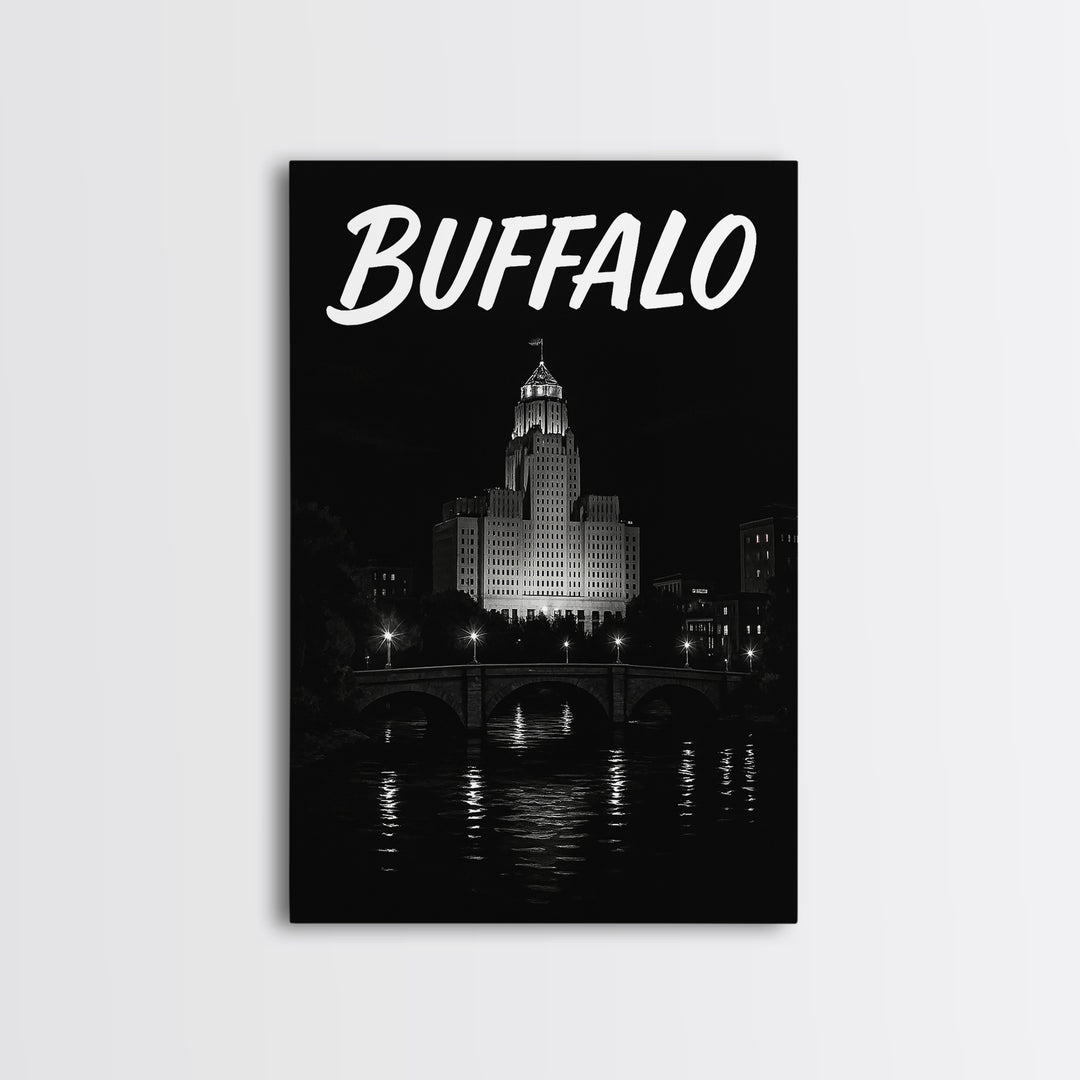 Buffalo Travel Poster, Canvas Print, Black And White Travel Art, Buffalo Poster Print, Travel Poster Art, Travel Poster Set, Travel Print