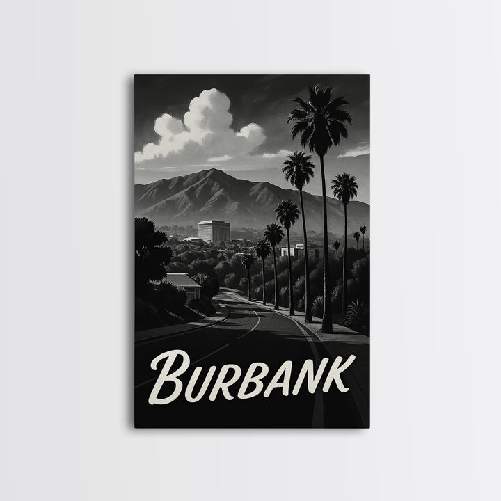 Burbank Travel Poster, Framed Canvas Print, Night Street Poster Art, Burbank City Art, Gift For Travelers, Eclectic Wall Decor