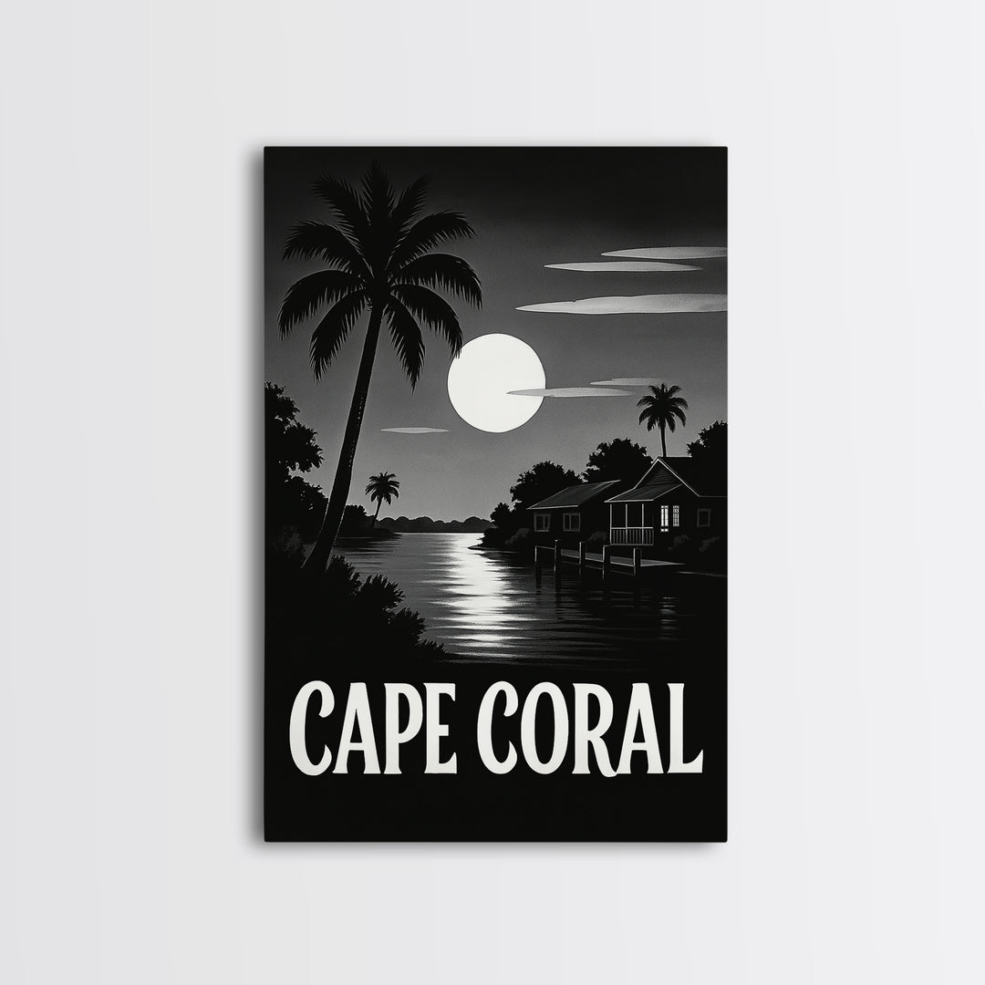 Cape Coral Travel Poster, Canvas Print, Dark Moody City Wall Art, Cape Coral Travel Art, Travel Art Print, Home Office Decor, Art Print