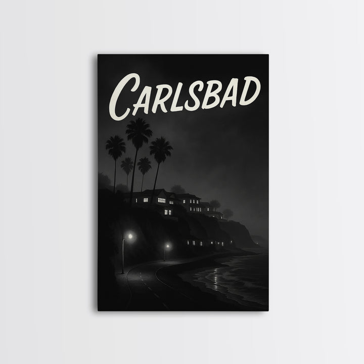Carlsbad California Travel Poster, Framed Canvas Print, Night Street Poster Art, Carlsbad City Art, Travel Poster Set, Eclectic Wall Decor