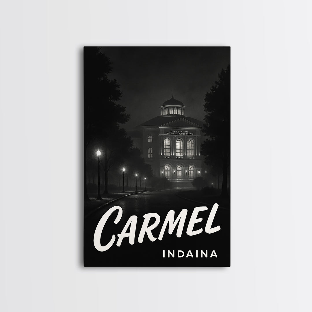 Carmel Indiana Travel Poster, Canvas Print, Vintage Noir Poster Art, Carmel Travel Art, Travel Art, Retro Travel Print, Mid Century Wall Art