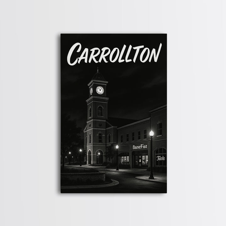 Carrollton Texas Travel Poster, Framed Canvas Print, Night Street Poster Art, Carrollton Art Print, Fine Art Print, Eclectic Wall Decor