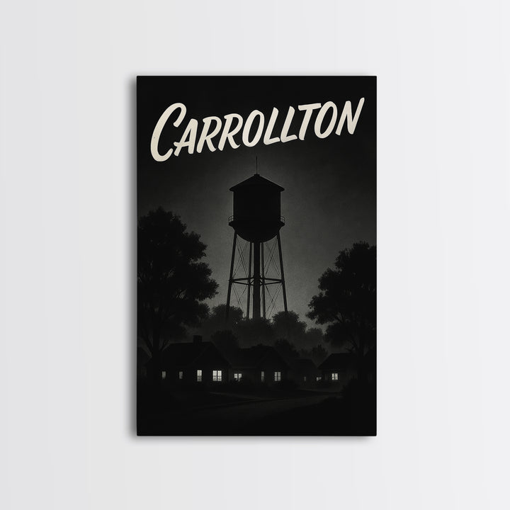 Carrollton Travel Poster, Framed Canvas Print, Vintage Noir Poster Art, Carrollton Wall Art, City Illustration, Vintage City Art