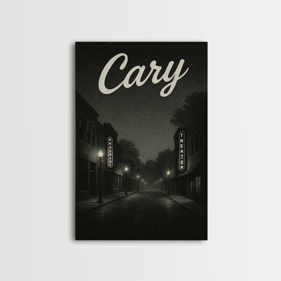 Cary North Carolina Travel Poster, Canvas Print, Dark Moody City Wall Art, Cary Print, Travel Poster Set, Travel Art Print