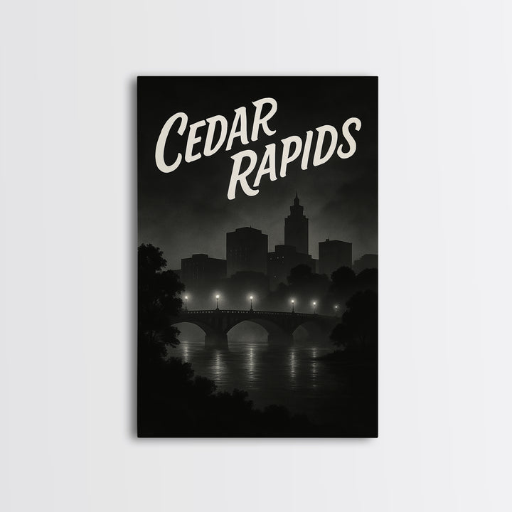 Cedar Rapids Iowa Travel Poster, Canvas Print, Dark Moody City Wall Art, Cedar Rapids Travel Art, Travel Poster Art, Wanderlust Decor