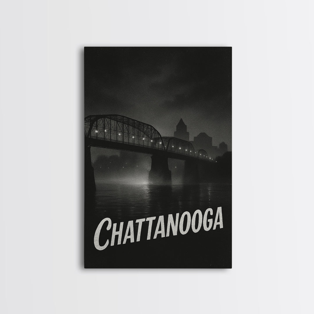 Chattanooga Tennessee Travel Poster, Canvas Print, Black And White Travel Art, Chattanooga Wall Art, Mid Century Wall Art, Travel Art