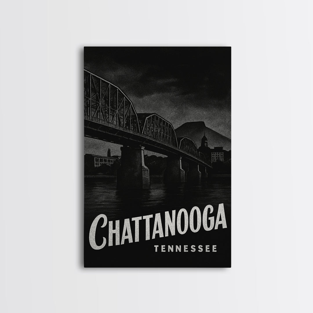 Chattanooga Travel Poster, Framed Canvas Print, Dark Moody City Wall Art, Chattanooga City Art, City Art Print, Wanderlust Decor