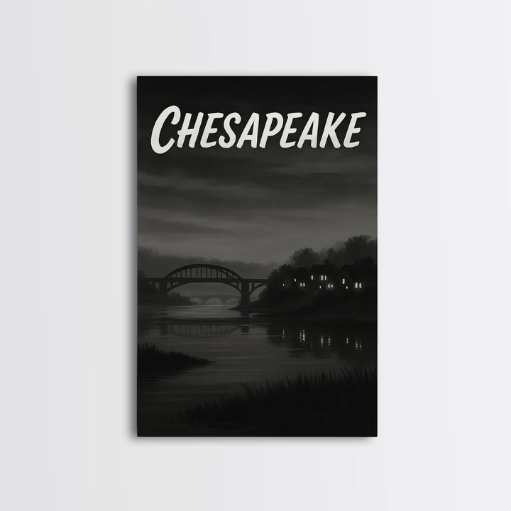 Chesapeake Virginia Travel Poster, Canvas Print, Vintage Noir Poster Art, Chesapeake Wall Art, Fine Art Print, Wall Art, City Art Print