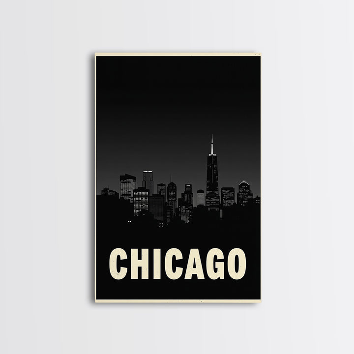 Chicago Illinois Travel Poster, Framed Canvas Print, Night Street Poster Art, Chicago Art Print, Vintage Travel Print, Travel Poster Art