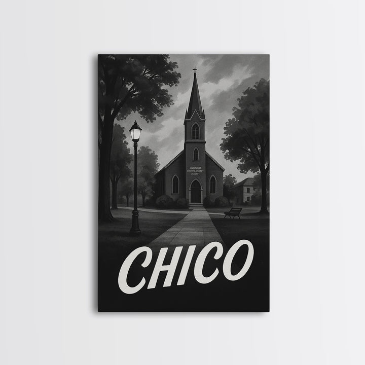 Chico Travel Poster, Canvas Print, Dark Moody City Wall Art, Chico Travel Art, City Travel Prints, Eclectic Wall Decor, Travel Wall Art