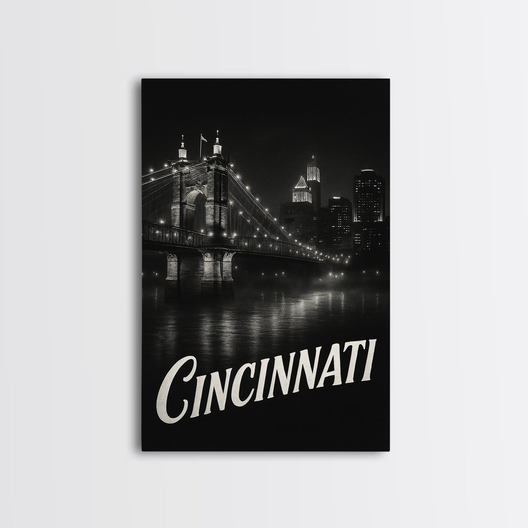 Cincinnati Ohio Travel Poster, Canvas Print, Black And White Travel Art, Cincinnati City Art, Travel Poster Art, City Art Print, Art Print