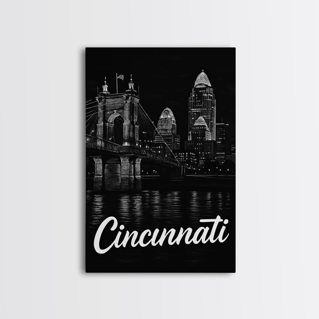 Cincinnati Travel Poster, Canvas Print, Night Street Poster Art, Cincinnati Poster Print, Travel Art Print, City Travel Prints