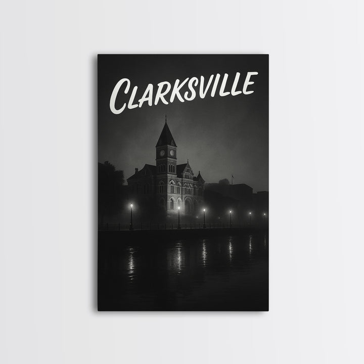 Clarksville Tennessee Travel Poster, Canvas Print, Night Street Poster Art, Clarksville Travel Art, Watercolor Downtown Skyline, Art Print