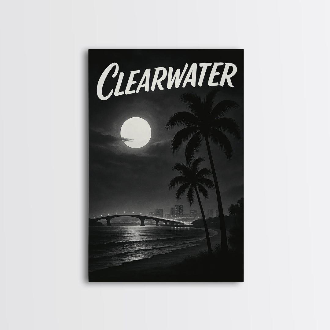 Clearwater Florida Travel Poster, Framed Canvas Print, Dark Moody City Wall Art, Clearwater Wall Art, Travel Poster Set, Travel Art Print