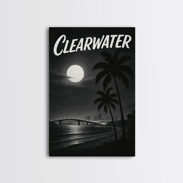 Clearwater Florida Travel Poster, Framed Canvas Print, Dark Moody City Wall Art, Clearwater Wall Art, Travel Poster Set, Travel Art Print