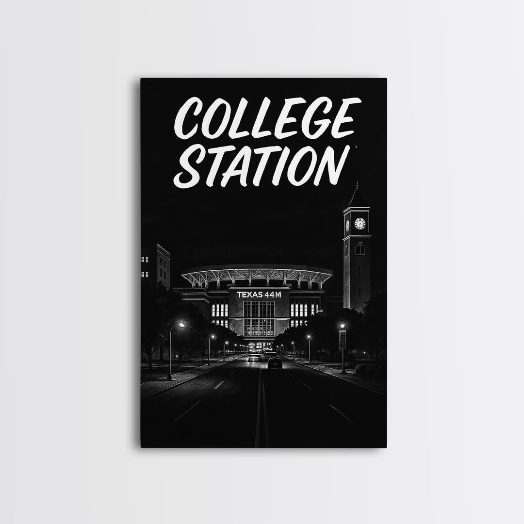 College Station Travel Poster, Canvas Print, Night Street Poster Art, College Station City Art, Travel Poster Art, Vintage Travel Art