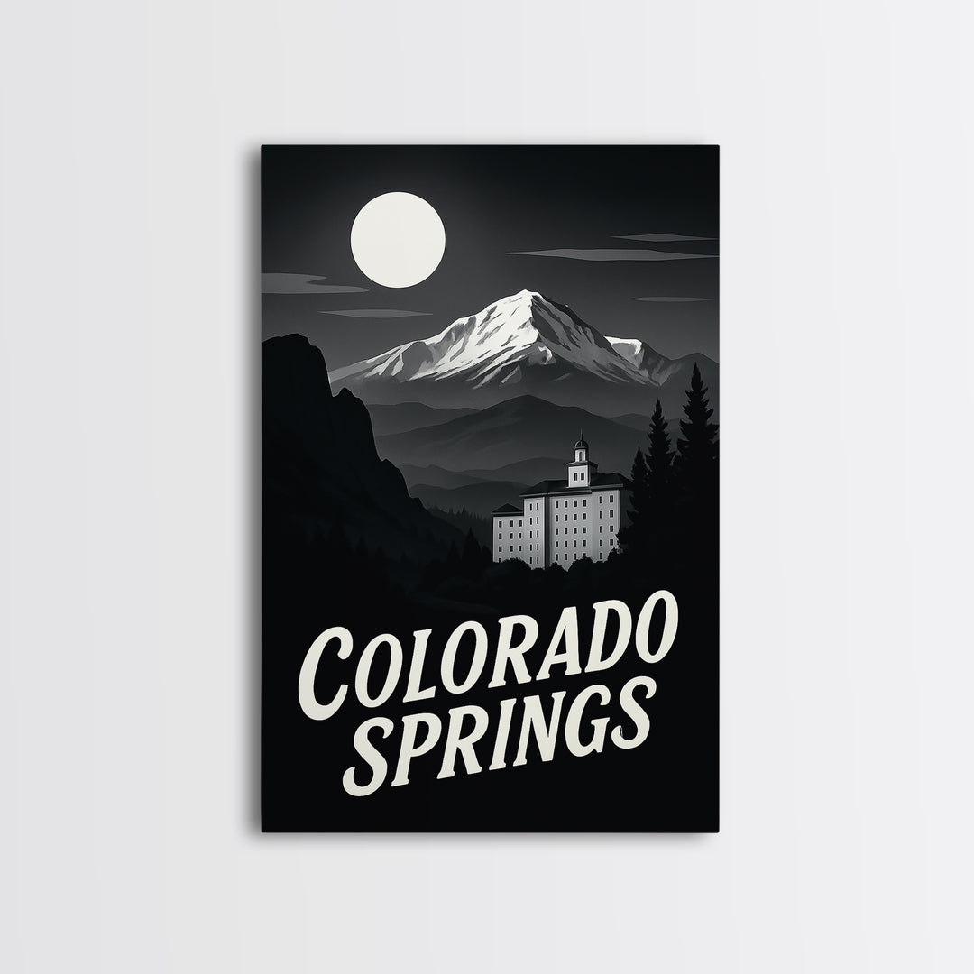 Colorado Springs Travel Poster, Canvas Print, Black And White Travel Art, Colorado Springs City Art, Travel Poster Art, City Illustration