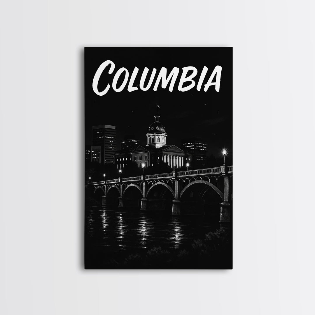 Columbia South Carolina Travel Poster, Canvas Print, Night Street Poster Art, Columbia Travel Art, Travel Prints, Art Print, Travel Wall Art