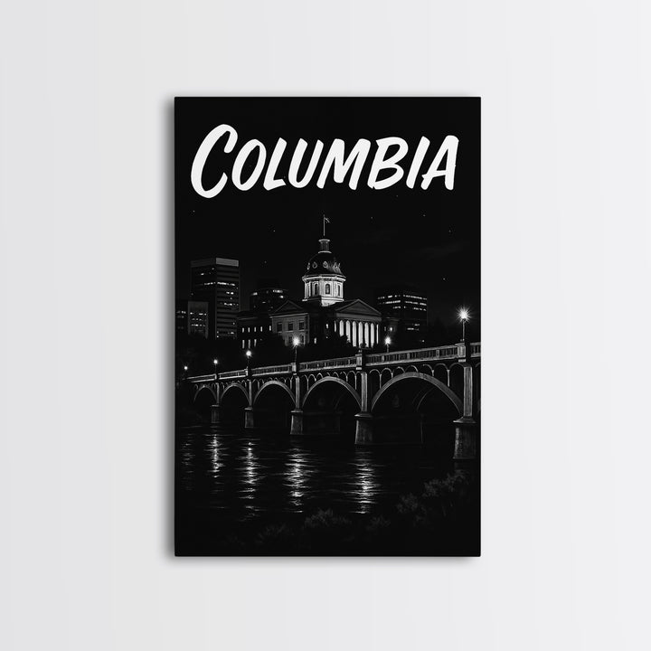 Columbia South Carolina Travel Poster, Canvas Print, Night Street Poster Art, Columbia Travel Art, Travel Prints, Art Print, Travel Wall Art