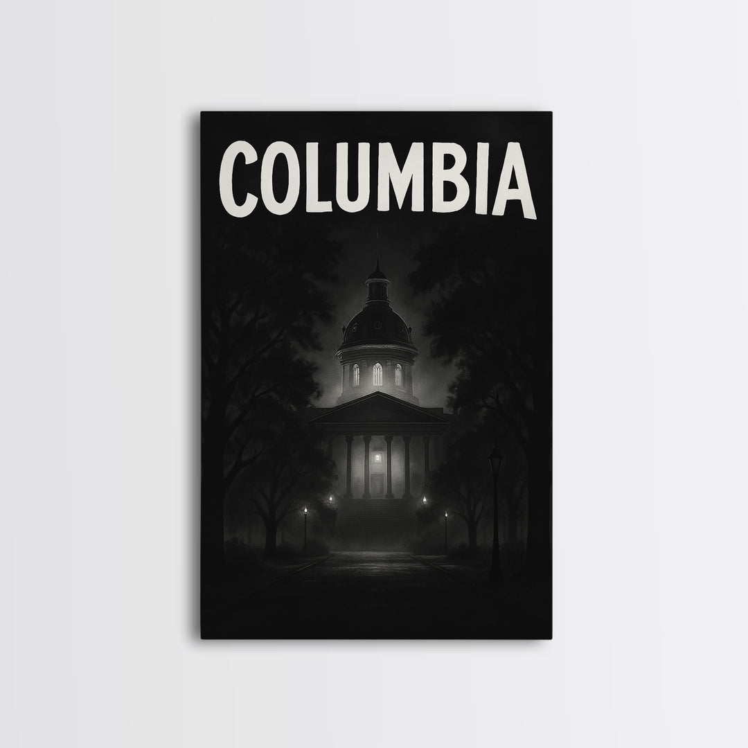 Columbia Travel Poster, Canvas Print, Dark Moody City Wall Art, Columbia Travel Art, Travel Wall Decor, Travel Art Print, Gift For Travelers