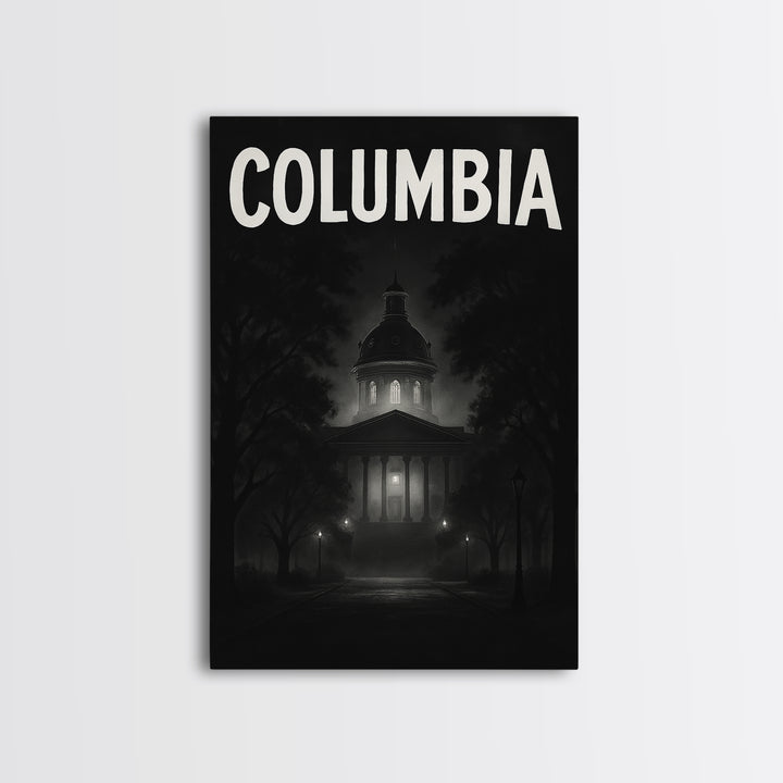 Columbia Travel Poster, Canvas Print, Dark Moody City Wall Art, Columbia Travel Art, Travel Wall Decor, Travel Art Print, Gift For Travelers