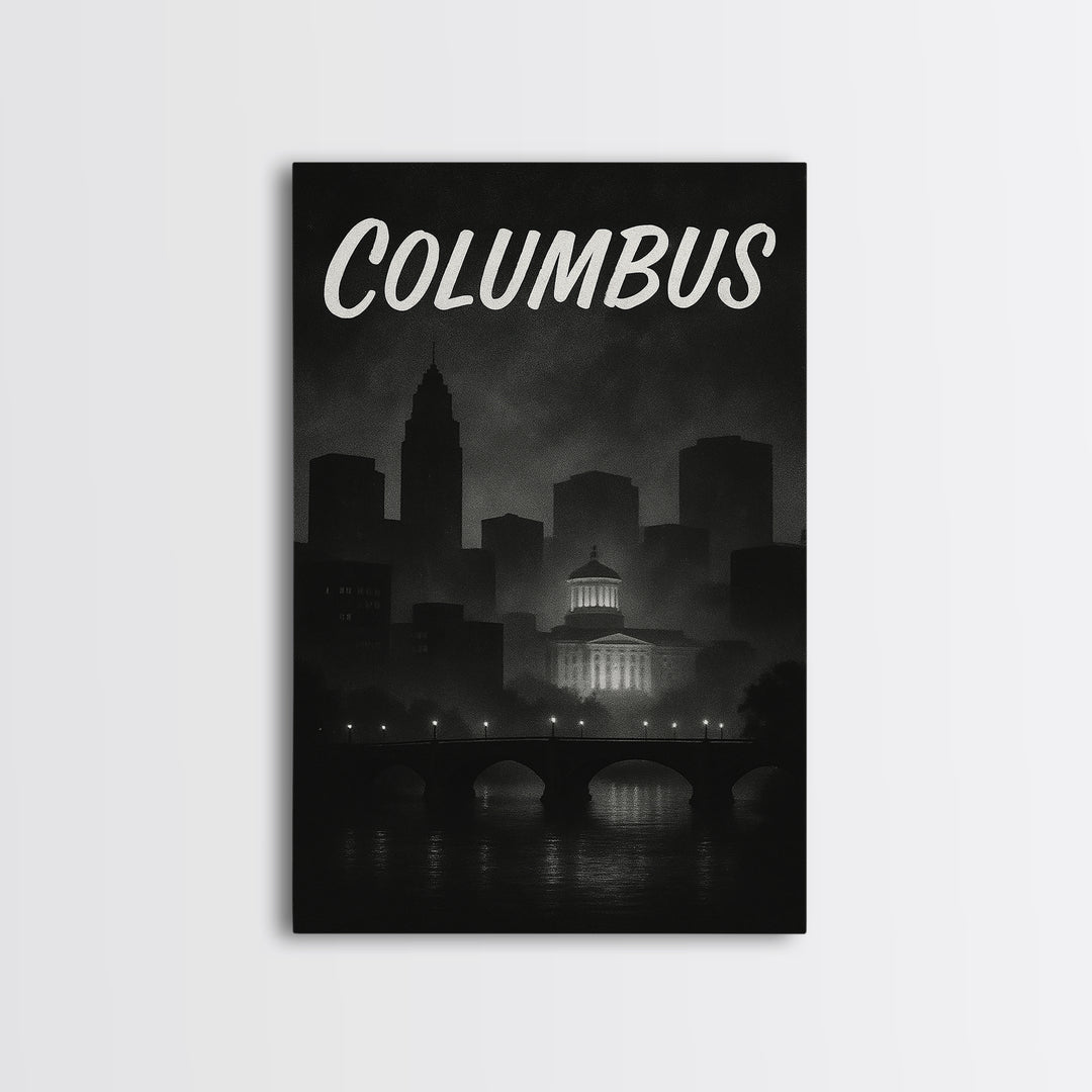 Columbus Travel Poster, Canvas Print, Vintage Noir Poster Art, Columbus Wall Art, Travel Poster Art, Vintage Travel Print, Travel Wall Art